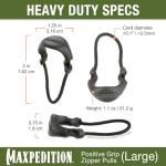 MAXPEDITION Positive Grip Zipper Pulls (Large, Black) Pack of 6, Zipper Pull Replacement for Tactical Backpack, EDC Pouch, Bug Out Bag & Luggage, Sling Pull Tab, PZLBLK