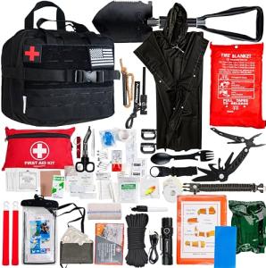 Emergency Survival Kit with First Aid Gears and Supplies - EDC Go Bugout Bag - Get Home Backpack for Camping Outdoor - Tactical Military Molle Pouch Grade - Gift for Man Woman (Home/Car)