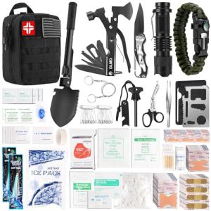 DLMD 320 PCS Survival Kits First Aid Kit, Gifts for Men Christmas Him Dad, Survival Gear and Equipment with Tactical Molle Pouch for Car Camping Hiking Outdoor Adventure Earthquake Home Office