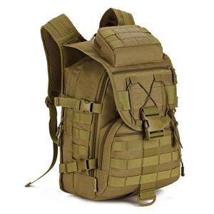 YNFT Tactical MOLLE Backpack for Men Women, 40L Large Military Daypack 3 Day Assault Pack Bug Out Bag for Work Gym Hiking Fishing Camping Hunting (Brown)