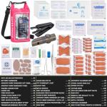 GPUSFAK 154 Pieces Waterproof Boat First Aid Kit Dry Bag with Cell Phone Bug Out Bags Pouch Roll Top Boat Emergency Kit 2-in-1 for Camping Fishing Kayaking Swimming Rafting Pink