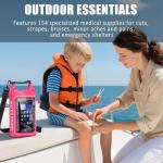 GPUSFAK 154 Pieces Waterproof Boat First Aid Kit Dry Bag with Cell Phone Bug Out Bags Pouch Roll Top Boat Emergency Kit 2-in-1 for Camping Fishing Kayaking Swimming Rafting Pink
