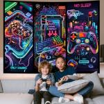 Cool Neon Game Controller Wall Tapestry