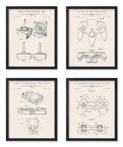 4-Piece Retro Gaming Blueprint Poster Set