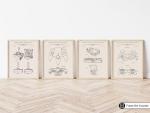 4-Piece Retro Gaming Blueprint Poster Set