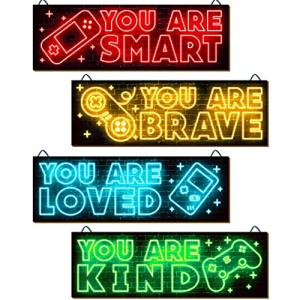 4pcs Neon Gaming Art Prints for Boys Room