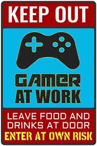 Gamer at Work Sign - Cool Retro Game Poster
