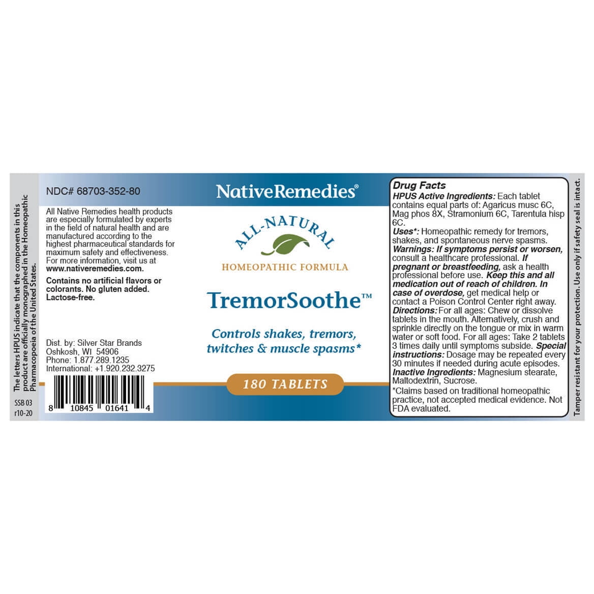 TremorSoothe - Natural Homeopathic Formula - 180 Tablets