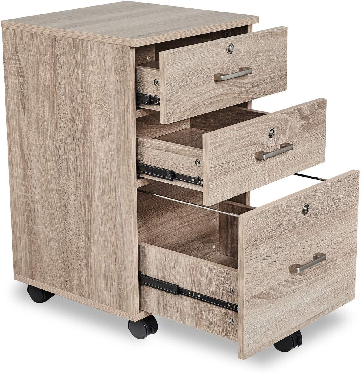 Ktaxon Oak 3-Drawer Rolling File Cabinet