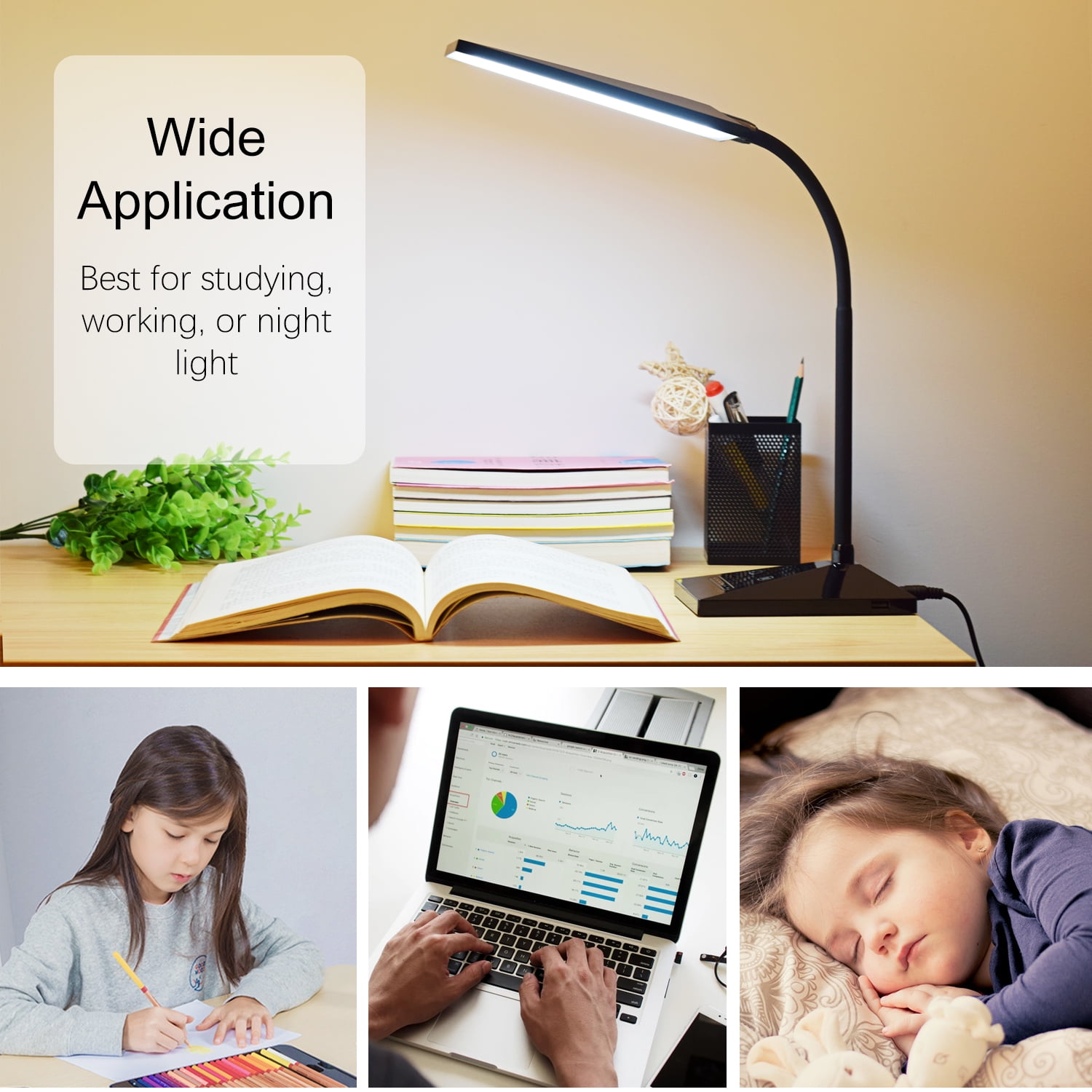 KOOTION LED Desk Lamp with USB, 5 Modes, Touch Control