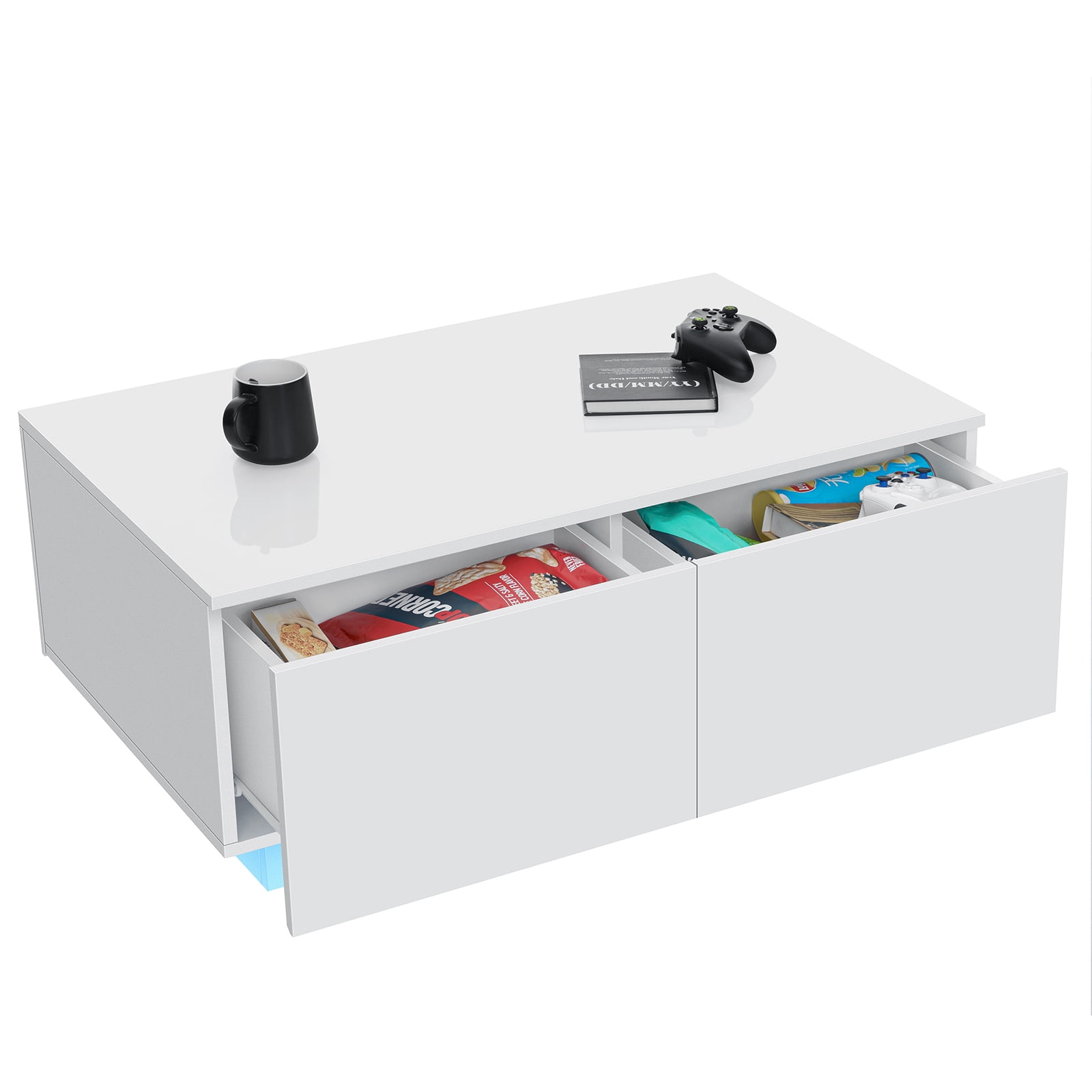 White Gloss LED Coffee Table with Drawers