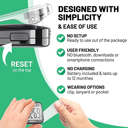 NESKLA 3D Pedometer - Easy Step Tracker with Clip