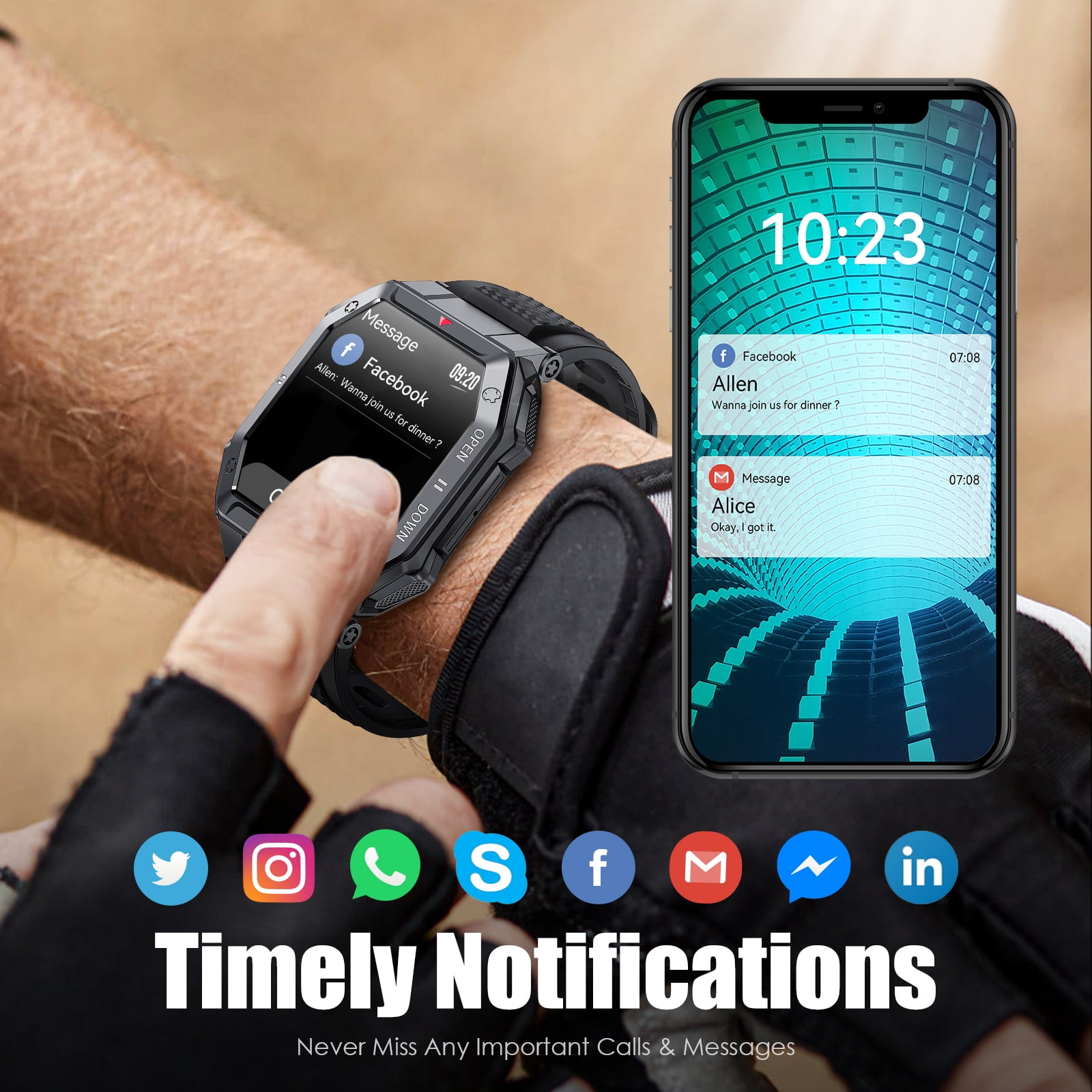 EIGIIS Men's Bluetooth Smartwatch - Military Fitness Tracker