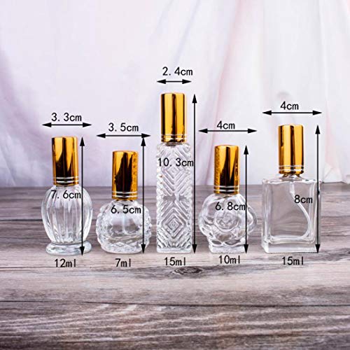 H&D HYALINE & DORA Vintage Glass Perfume Bottles Empty Refillable Sprayer Bottle Fine Mist Spray Bottles Set of 5