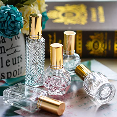 H&D HYALINE & DORA Vintage Glass Perfume Bottles Empty Refillable Sprayer Bottle Fine Mist Spray Bottles Set of 5