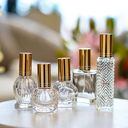 H&D HYALINE & DORA Vintage Glass Perfume Bottles Empty Refillable Sprayer Bottle Fine Mist Spray Bottles Set of 5