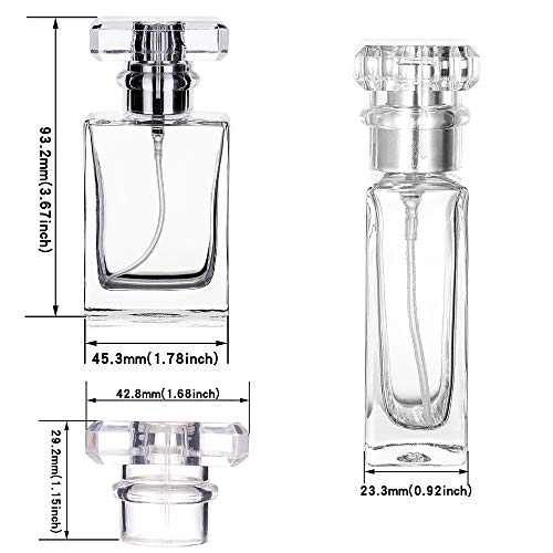 6 Pack 30ml / 1 Oz Transparent Refillable Perfume Bottle, Portable Square Empty Glass Perfume Atomizer Bottle with Spray Applicator 4 Free kinds of perfume dispenser(6 Pack 30ml / 1.01 oz. Transparent