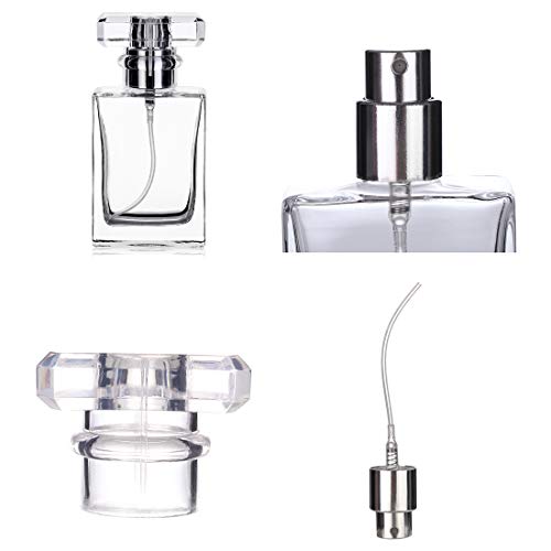6 Pack 30ml / 1 Oz Transparent Refillable Perfume Bottle, Portable Square Empty Glass Perfume Atomizer Bottle with Spray Applicator 4 Free kinds of perfume dispenser(6 Pack 30ml / 1.01 oz. Transparent