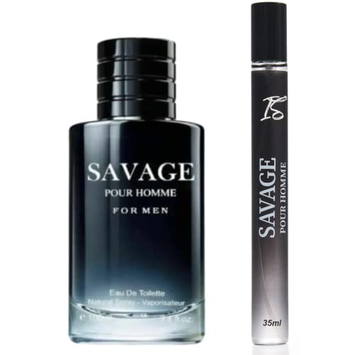 INSPIRE SCENTS IS Savage for Men - 3.4 Fl Oz Cologne for Men Masculine Scent + Travel Spray (Savage or Salvang) 35ml or Oil Roll 12ml for Daily Use Men's Cologne (Pack of 2)