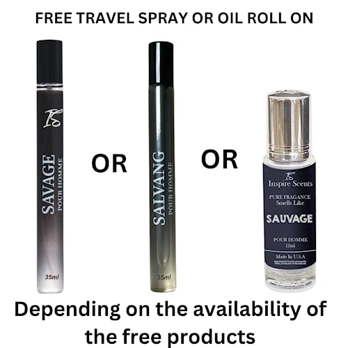 INSPIRE SCENTS IS Savage for Men - 3.4 Fl Oz Cologne for Men Masculine Scent + Travel Spray (Savage or Salvang) 35ml or Oil Roll 12ml for Daily Use Men's Cologne (Pack of 2)