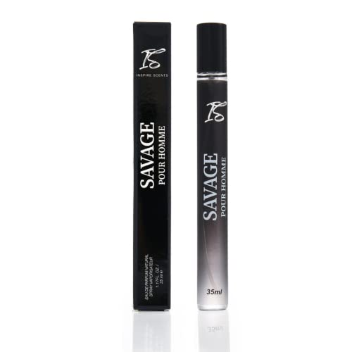 INSPIRE SCENTS IS Savage for Men - 3.4 Fl Oz Cologne for Men Masculine Scent + Travel Spray (Savage or Salvang) 35ml or Oil Roll 12ml for Daily Use Men's Cologne (Pack of 2)