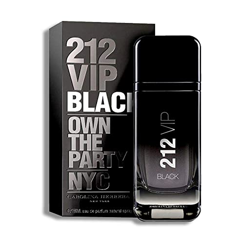 Carolina Herrera 212 Vip Black Fragrance For Men - Energetic And Spicy Scent - Notes Of Lavender, Black Vanilla Husk And Musk - Skin Friendly - Aromatic Fougere Fragrance - Edp Spray - 3.4 Oz