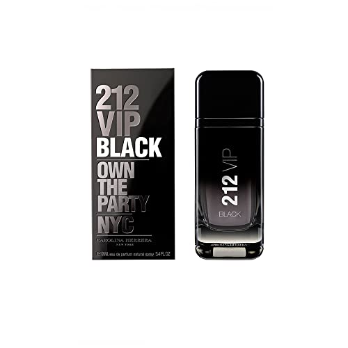 Carolina Herrera 212 Vip Black Fragrance For Men - Energetic And Spicy Scent - Notes Of Lavender, Black Vanilla Husk And Musk - Skin Friendly - Aromatic Fougere Fragrance - Edp Spray - 3.4 Oz