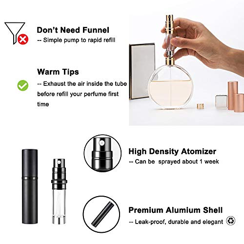 Refillable Perfume Bottle Atomizer for Travel, Yeejok Portable Easy Refillable Perfume Spray Pump Bottle for Men and Women with 5ml Pocket Size Perfume Container-Black