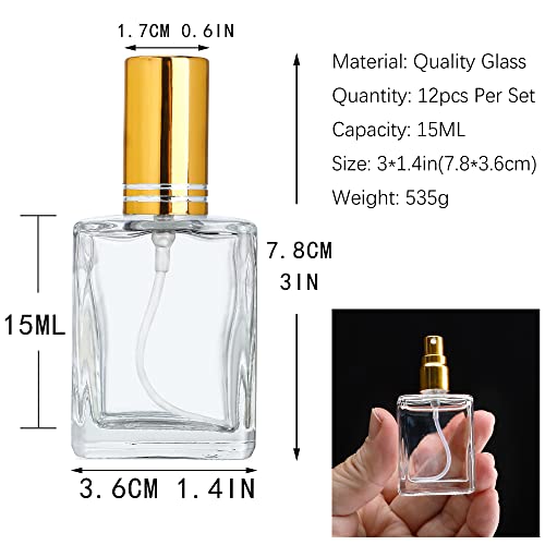 YU FENG 12pcs Clear Perfume Spray Bottles 15ml Glass Fine Mist Sprayer Empty Spray Bottles Refillable Container Perfume Atomizer for Cleaning, Essential Oil, Liquid