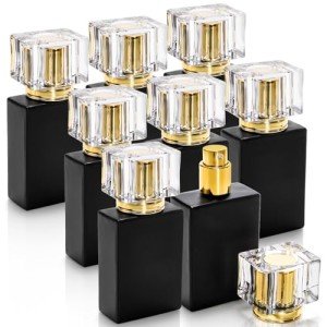 Foraineam 8 Pack Black Square Refillable Perfume Bottles