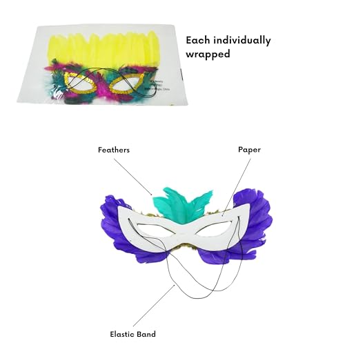 12 Pack Mardi Gras Masks with Feathers for Adults
