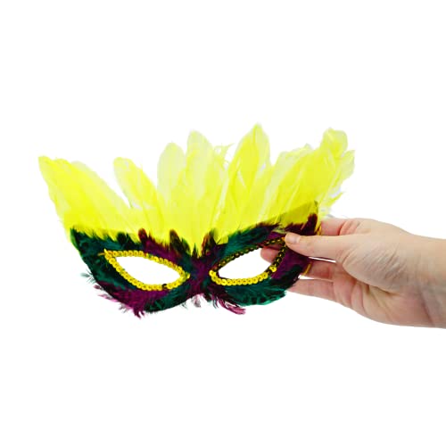 12 Pack Mardi Gras Masks with Feathers for Adults
