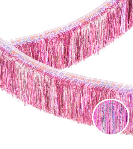 Pink Glitter Fringe Garland for Party Decorations, 2 Pack