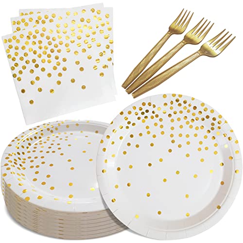 White & Gold Dessert Plates & Napkins Set,105 PCS