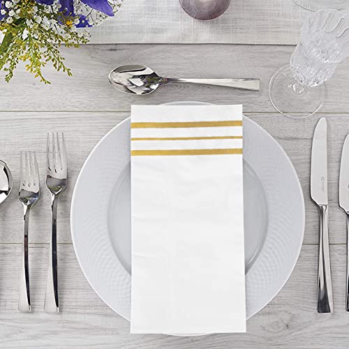 100 White and Gold Disposable Hand Towels