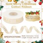 White Christmas Ribbon with Gold Glitter for Crafting