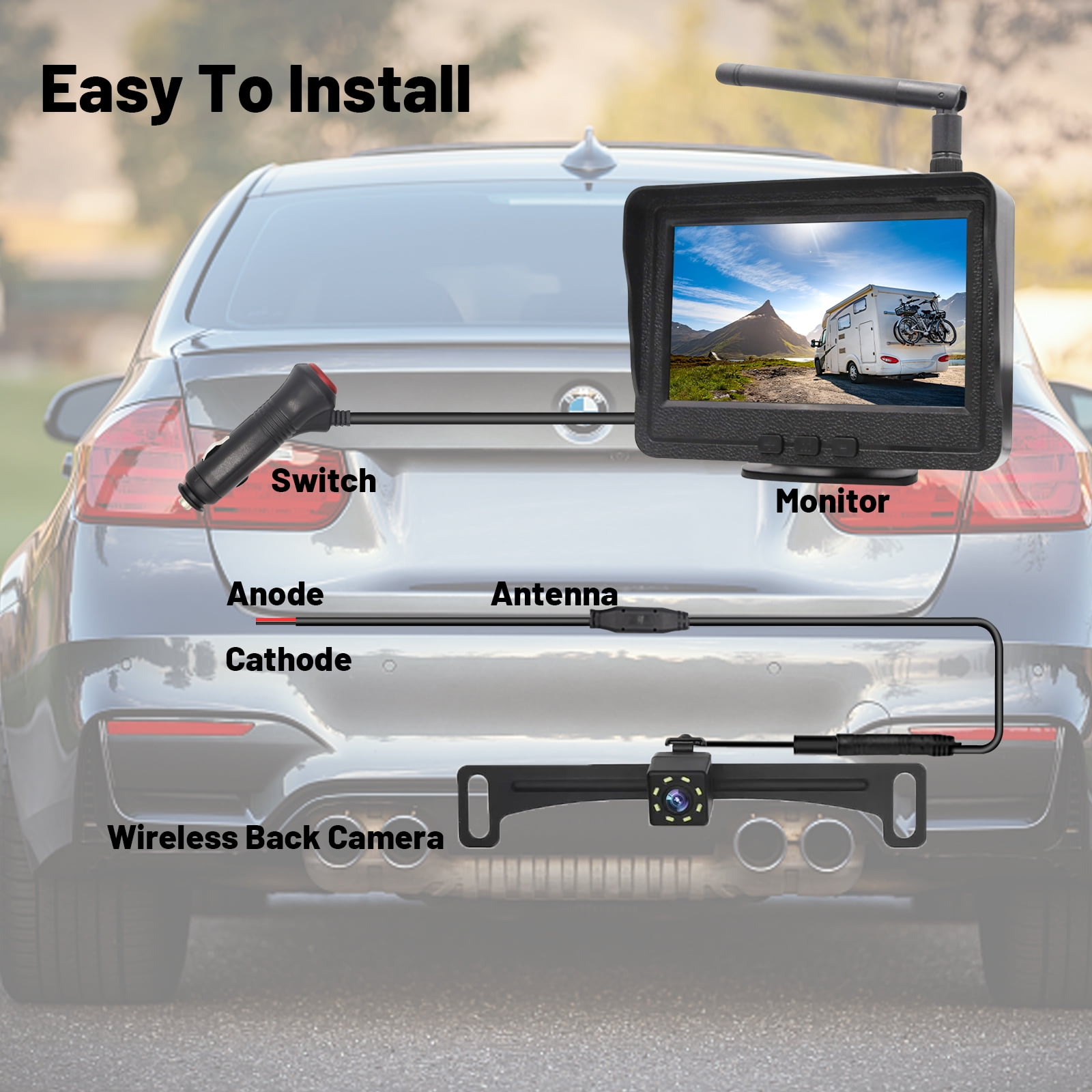 B-Qtech Wireless Waterproof Backup Camera with Monitor