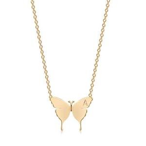 Gold Dainty Initial Butterfly Pendant Necklace for Women
