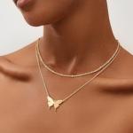 Gold Dainty Initial Butterfly Pendant Necklace for Women