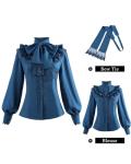 Victorian Gothic Ruffle Blouse in B-Blue