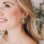 Champagne and Black Teardrop Crystal Stud Earrings