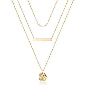 Dainty Pearl Bar Necklace with Hammered Pendant