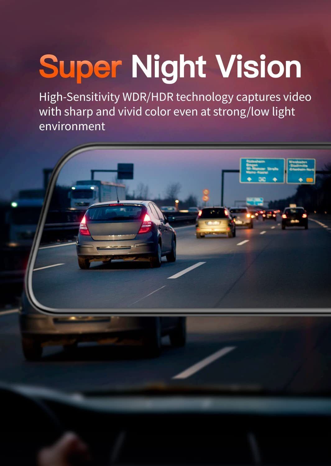 12" Dual Cameras WOLFBOX G840S Mirror Dash Cam