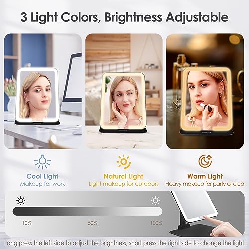Portable Makeup Mirror with Light and Adjustable Stand