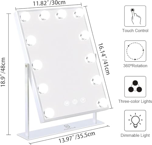 FENCHILIN Lighted Vanity Makeup Mirror with 10X Magnification