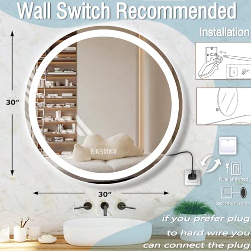 30-Inch Bluetooth LED Round Vanity Mirror