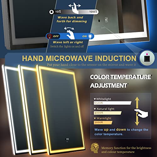 LED Bathroom Mirror with Bluetooth Speaker and Wave Control