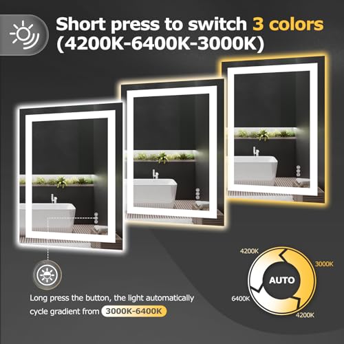 Hivone Dimmable LED Wall Bathroom Mirror 24"x32