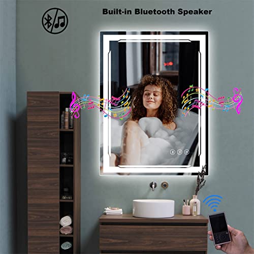 Lighted Bluetooth Bathroom Mirror with Dimmable LED