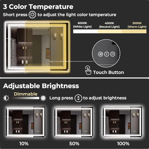 AWANDEE 30x36 Dimmable LED Bathroom Mirror